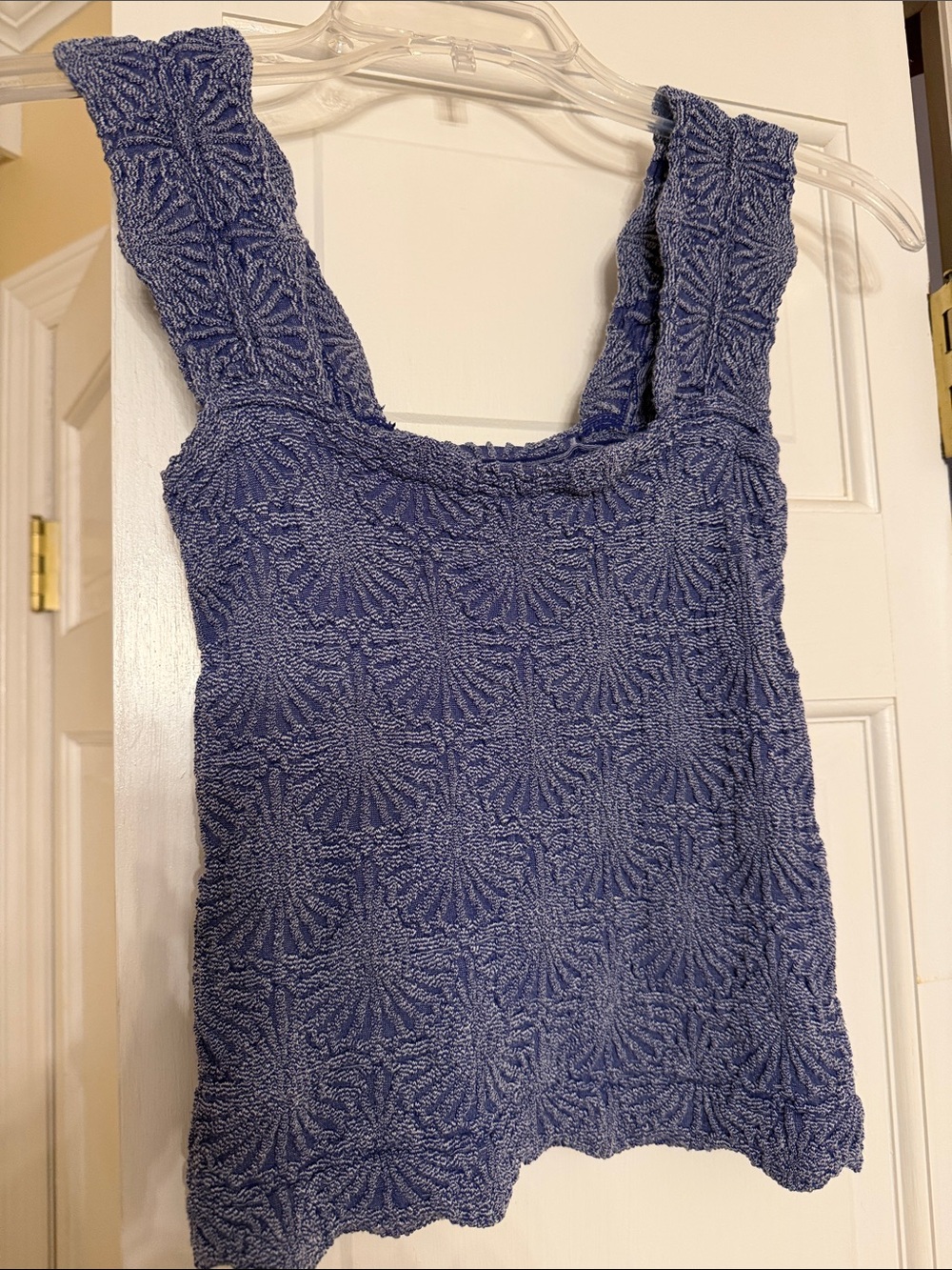 Free People Indigo Textured Square-Neck Tank